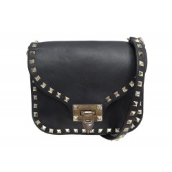 SAC A MAIN VALENTINO ROCKSTUD CUIR NOIR BANDOULIERE LEATHER HAND BAG PURSE 1550€