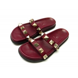 CHAUSSURES VALENTINO ROCKSTUD NW2S0D99 36.5 SANDALES MULES CUIR BORDEAUX 920€