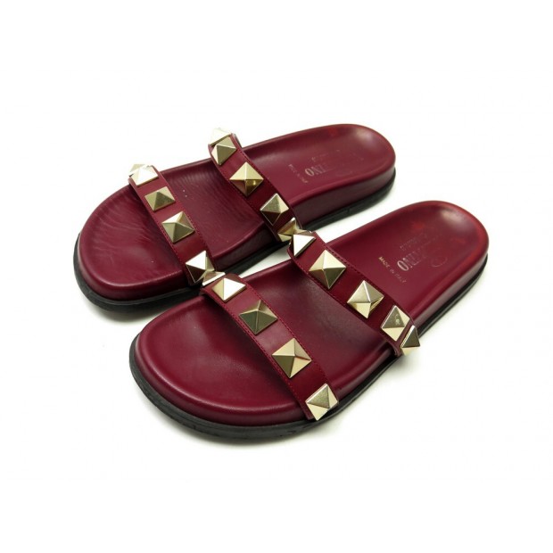 CHAUSSURES VALENTINO ROCKSTUD NW2S0D99 36.5 SANDALES MULES CUIR BORDEAUX 920€