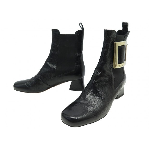 CHAUSSURES ROGER TRES VIVIER BOTTINES 35.5 EN CUIR VERNIS NOIR ANKLE BOOTS 1015€