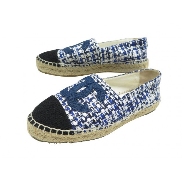 NEUF CHAUSSURES CHANEL ESPADRILLES G34546 LOGO CC TWEED BLEU 35 NEW SHOES 860€