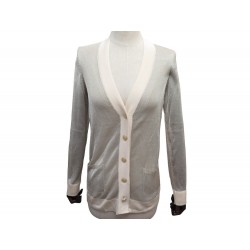 NEUF GILET HERMES CARDIGAN S 36 VISCOSE & SOIE GRISE PULL GREY VEST JACKET 1400€