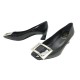 NEUF CHAUSSURES ROGER VIVIER TROMPETTE BOUCLE METAL CUIR VERNIS NOIR SHOES 750€