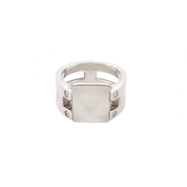 BAGUE HERMES MEDOR PIERRE DE LUNE & DIAMANTS T54 EN ARGENT 925 10GR SILVER RING