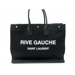 NEUF SAC A MAIN SAINT LAURENT RIVE GAUCHE CABAS 499290 EN TOILE NOIRE BAG 1550€