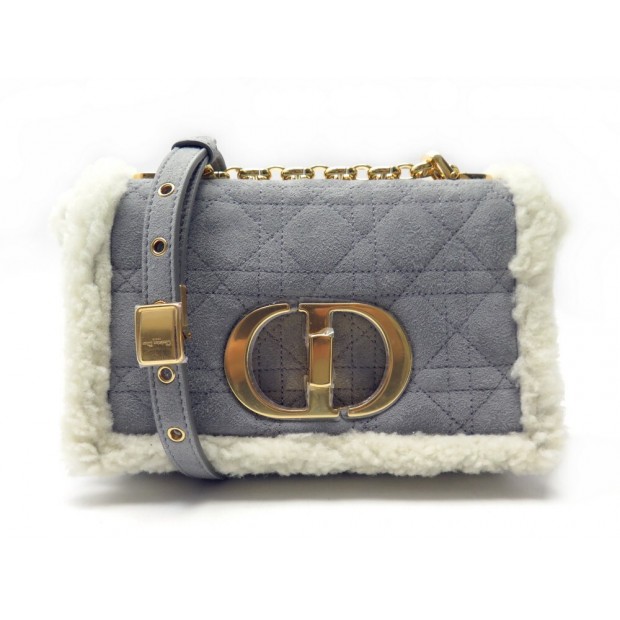 NEUF SAC A MAIN DIOR CARO S BANDOULIERE MOUTON & CANNAGE GRIS DAIM HANDBAG 3800€