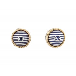 BOUCLES D'OREILLES CHANEL LOGO CC RAYURES MARINIERE AB0794 EN EMAIL & METAL 650€