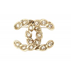 NEUF BROCHE CHANEL LOGO CC ET STRASS 2019 6.5CM EN METAL DORE GOLDEN BROOCH 720€