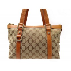 SAC A MAIN GUCCI 141471 EN TOILE GG SUPREME ET CUIR MARRON CANVAS HANDBAG 1350€