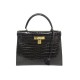 VINTAGE SAC A MAIN HERMES KELLY 29 SELLIER 1950 EN CUIR DE CROCODILE NOIR PURSE