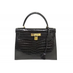 VINTAGE SAC A MAIN HERMES KELLY 29 SELLIER 1950 EN CUIR DE CROCODILE NOIR PURSE