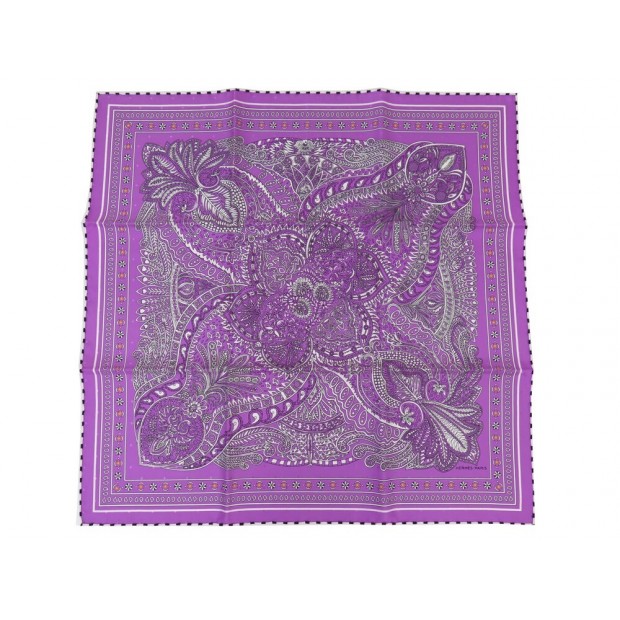 NEUF FOULARD HERMES BANDANA CARRE 70 CM SOIE VIOLET NEW PURPLE SILK SCARF 375€