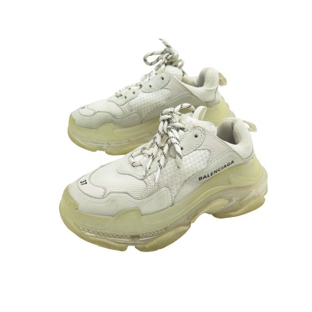 CHAUSSURES BALENCIAGA TRIPLE S 544351 BASKETS 37 TOILE BLANC WHITE SNEAKERS 895€