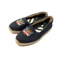 CHAUSSURES CHRISTIAN LOUBOUTIN MOM AND DAD 40 ESPADRILLES TISSU NOIR SHOES 555€