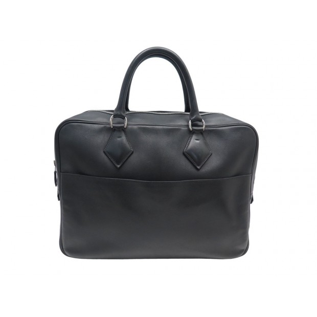 SACOCHE HERMES PLUME PORTE DOCUMENTS EN CUIR SWIFT NOIR LEATHER BRIEFCASE BAG