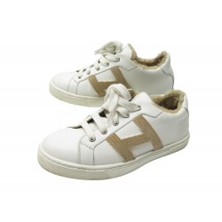 CHAUSSURES HERMES SNEAKERS AVANTAGE H212210Z 36 BASKETS CUIR FOURREES SHOES 810€