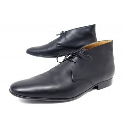 CHAUSSURES HERMES BOTTILLONS CHUKKA 42.5 CUIR NOIR BOITE LEATHER SHOES 1100€