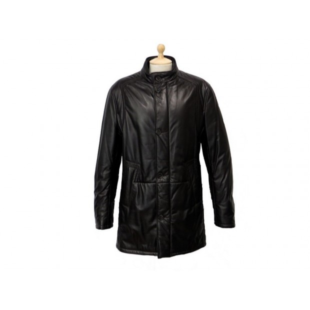 NEUF VESTE LAGERFELD 38 M MANTEAU LONG EN CUIR NOIR BLACK LEATHER COAT 1000€