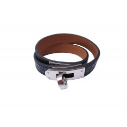 NEUF BRACELET HERMES KELLY DOUBLE TOUR CUIR ALLIGATOR CROCODILE NOIR BLACK 1040€