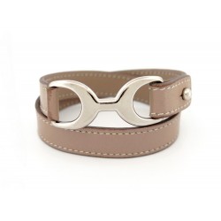 BRACELET HERMES PAVANE MORS DOUBLE TOUR 17 CM EN CUIR TAUPE ET PALLADIE 485€