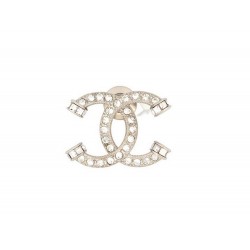 NEUF BROCHE CHANEL LOGO CC STRASS 2023 PINS EN METAL ARGENTE NEW SILVERED BROOCH