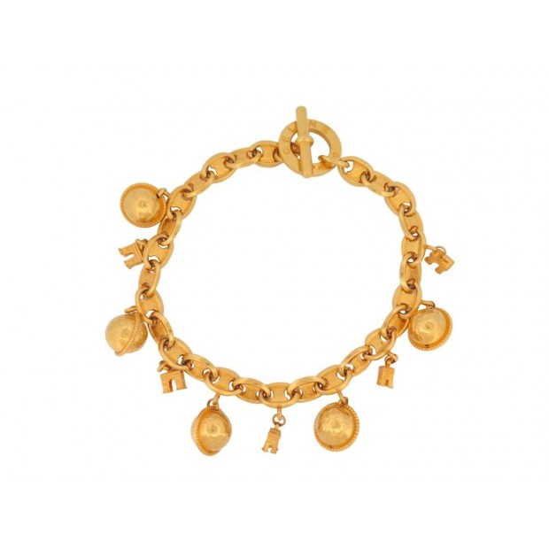 VINTAGE COLLIER CELINE BRELOQUES ARC DE TRIOMPHE & SPHERES LOGO DORE NECKLACE