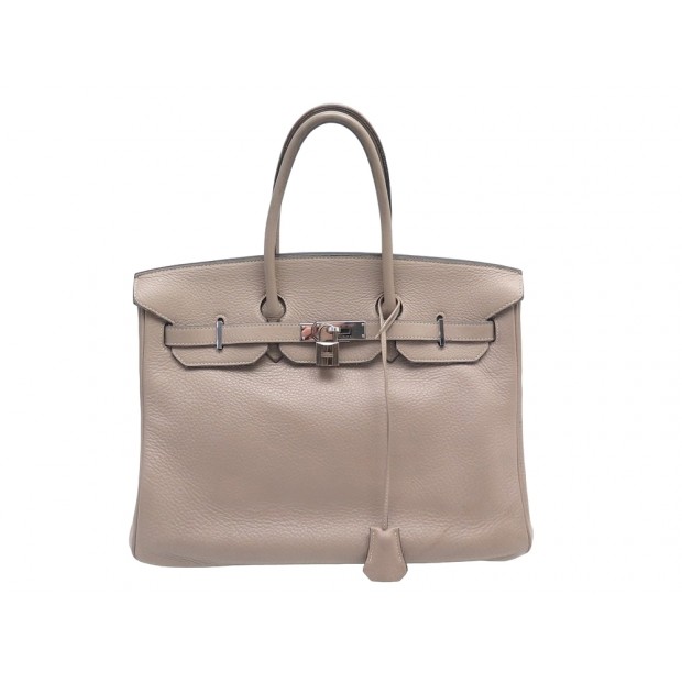SAC A MAIN HERMES BIRKIN 35 TAURILLON CLEMENCE CUIR GRIS TOURTERELLE HAND BAG