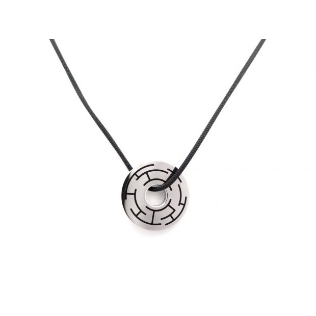 NEUF COLLIER PENDENTIF HERMES CIBLE LABYRINTHE H RYTHME EN METAL ARGENTE 320€