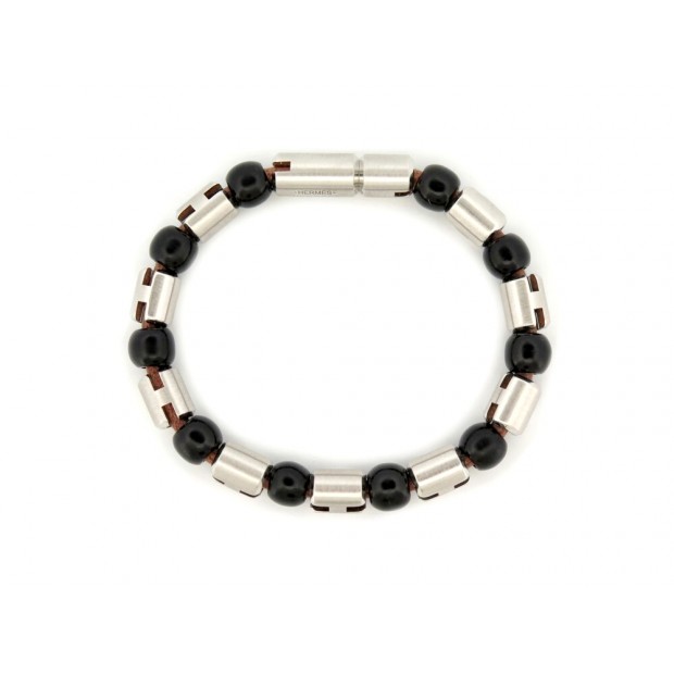 NEUF BRACELET HERMES H PERLES 20CM H100004FP23T4 ACIER BROSSE CORNE BANGLE 650€