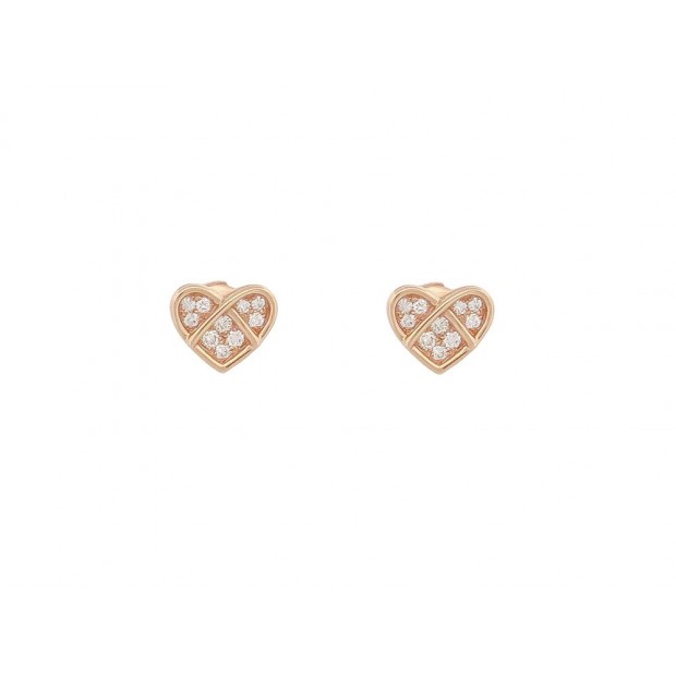 NEUF BOUCLES D'OREILLES POIRAY L'ATTRAPE COEUR DIAMANT OR ROSE 18K EARRING 2590€