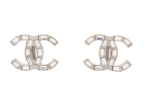 boucles d'oreilles chanel logo cc strass en