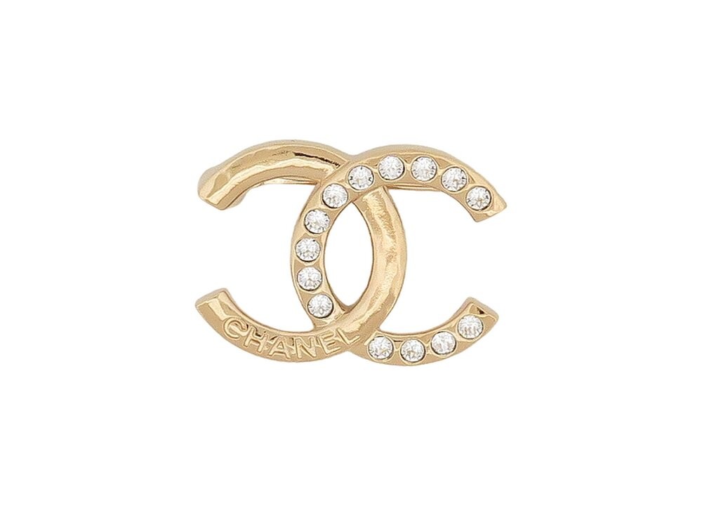 broche chanel logo cc strass 2024 en metal dore