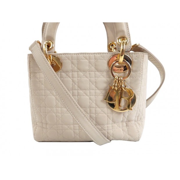 SAC A MAIN CHRISTIAN DIOR MINI LADY 17 CM BANDOULIERE TOILE BEIGE 