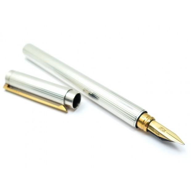 NEUF STYLO PLUME ST DUPONT METAL ARGENTE GODRONNE OR 18K BOITE FOUNTAIN PEN 420€