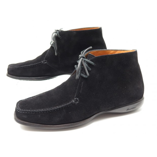 CHAUSSURES SANTONI CHUKKA 1370 7.5 IT 42 FR DAIM NOIR + BOITE DEER SHOES 340€