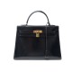 VINTAGE SAC A MAIN HERMES KELLY 32 CM EN CUIR BOX BLEU MARINE & METAL DORE