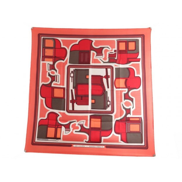 FOULARD HERMES LES COUPES 1ERE EDITION 1970 CARRE EN SOIE ROUGE SCARF 350€