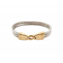 VINTAGE BRACELET FRED FORCE 10 CABLE 15 CM ACIER ET OR JAUNE 18K BANGLE STRAP