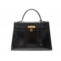 VINTAGE SAC A MAIN HERMES KELLY 33 SELLIER EN CUIR BOX NOIR HAND BAG PURSE 7200€