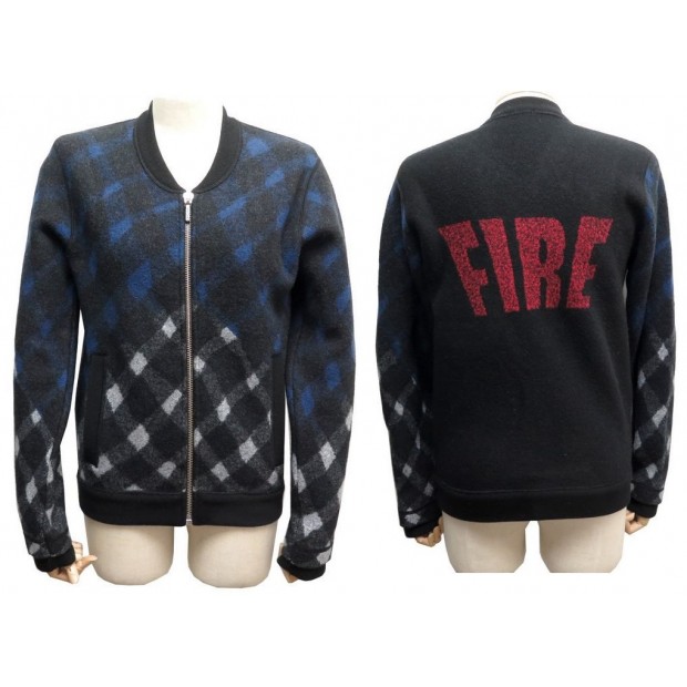 VESTE KENZO M 38 FIRE SWEAT BLOUSON EN LAINE NOIR A CARREAUX JACKET COAT 550€