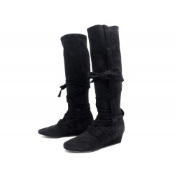 BOTTES HERMES PIROUETTE A TALONS COMPENSES 40.5 NOIR BOITE SAC BOOTS 1200€