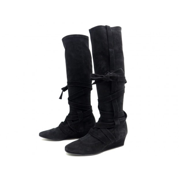 BOTTES HERMES PIROUETTE A TALONS COMPENSES 40.5 NOIR BOITE SAC BOOTS 1200€