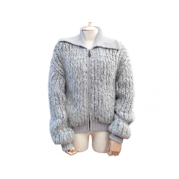 GILET HERMES FEMME 36 S EN LAINE ALPAGA CACHEMIRE GRIS WOOL CASHMERE PULL 1500€