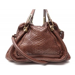 SAC A MAIN CHLOE PARATY GM BANDOULIERE EN CUIR DE PYTHON MARRON HAND BAG 3660€