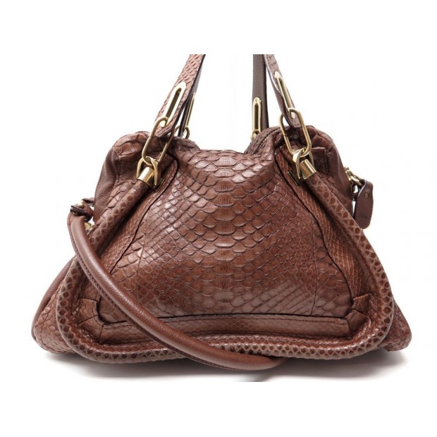 SAC A MAIN CHLOE PARATY CUIR PYTHON MARRON 