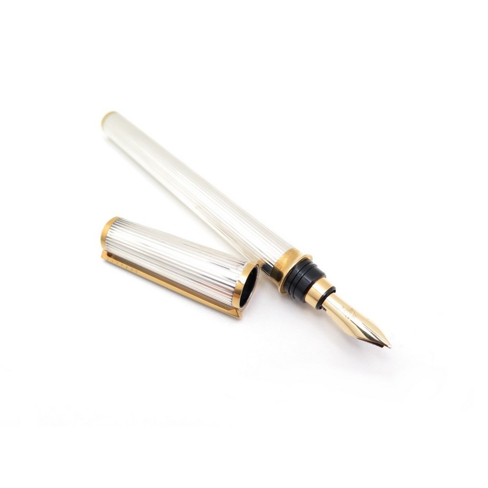 stylo plume st dupont godronne en metal argente or 18k