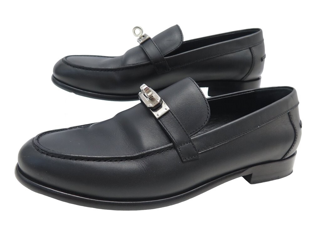 MOCASSINS HERMÈS MODÈLE DESTIN EN CUIR PALLADIUM - TAILLE 38,5 - OCCASION