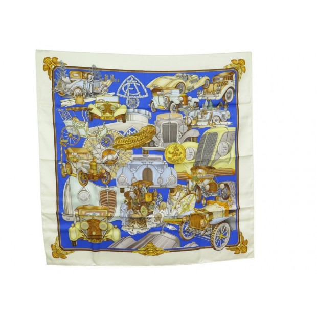 NEUF RARE FOULARD HERMES AUTOMOBILE JOACHIM METZ CARRE SOIE BOITE SILK SCARF 