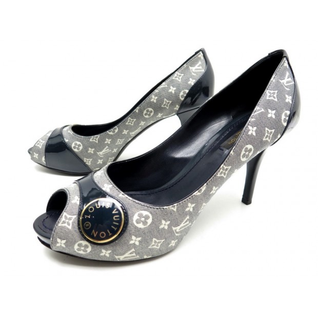 NEUF CHAUSSURES LOUIS VUITTON JUDY OPEN TOE PUMP 39 ESCARPINS DENIM BOITE 550€