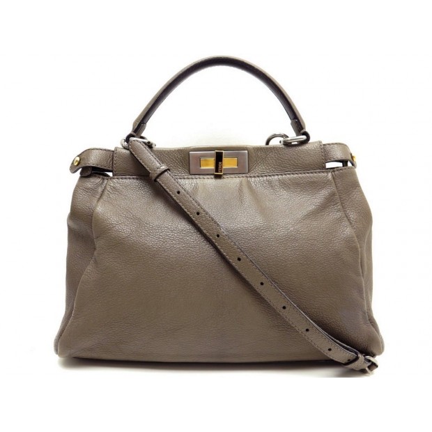 SAC A MAIN FENDI PEEKABOO REGULAR 8BN226 BANDOULIERE EN CUIR TAUPE PURSE 3700€